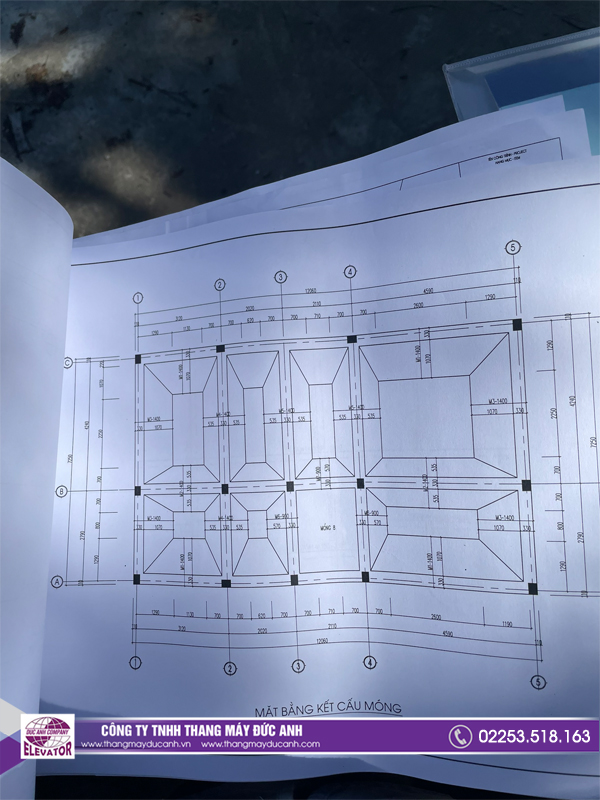 Bản vẽ kết cấu móng công trình lắp đặt thang máy 650kg tại Đồ Sơn